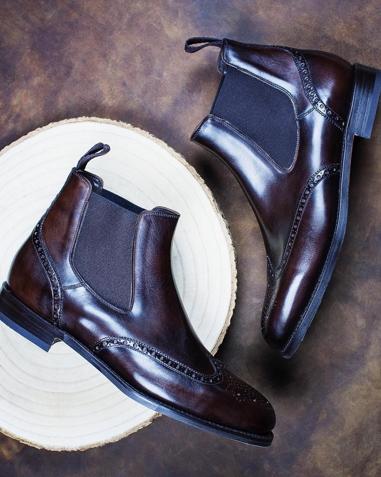 Height Increasing Brown Leather Arucas Chelsea Brogue Boots
