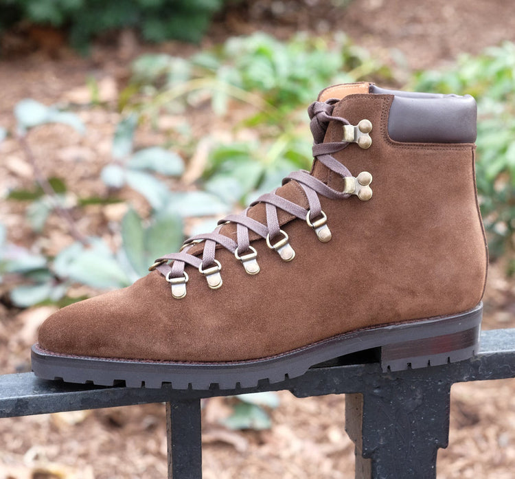Height Increasing Brown Suede Larett Chunky Hiking Combat Boots