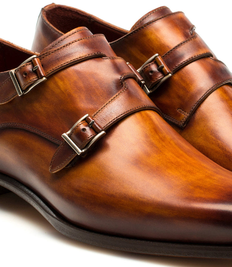 Flat Feet Shoes - Brown Leather Leminst Monk Strap Shoes with Arch Support