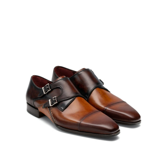 Flat Feet Shoes - Tan & Brown Leather Cooma Monk Straps Shoes with Arch Support