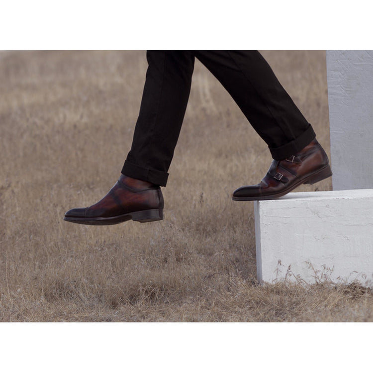 Height Increasing Brown Leather Cosham Monk Strap Boots
