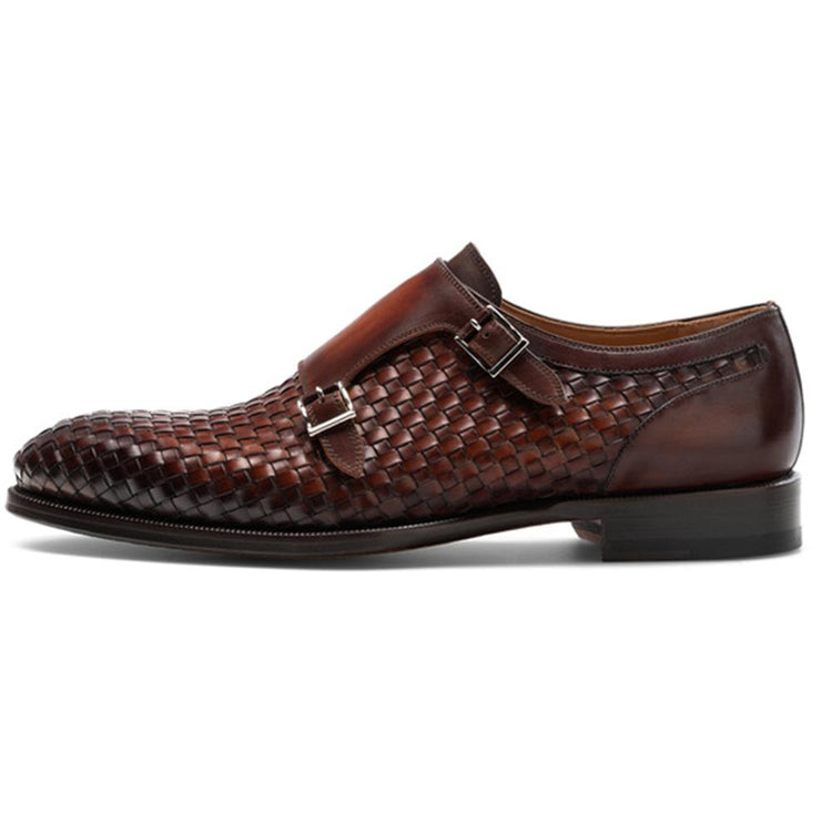 Flat Feet Shoes - Brown Braided Leather Holloway Monk Straps with Arch Support