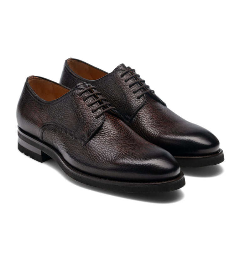 Height Increasing Brown Leather Scripton Chunky Derby Shoes