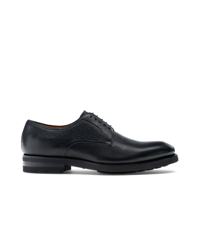 Height Increasing Black Leather Congleton Chunky Derby Shoes