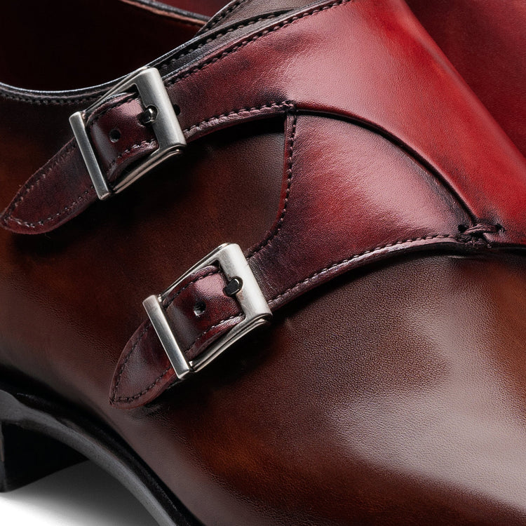 Flat Feet Shoes - Brown Leather Hartlepool Monk Strap Shoes with Arch Support
