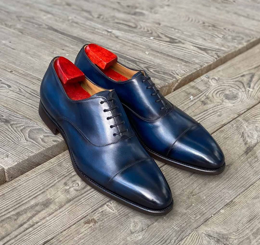 Height Increasing Navy Blue Leather Ebikon Toecap Oxfords - Formal Shoes