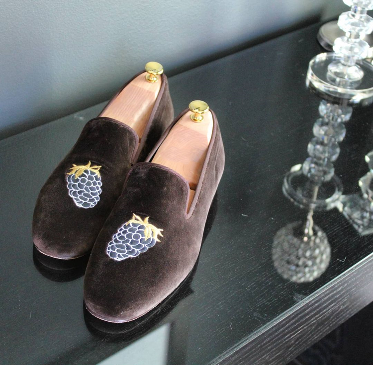 Brown Leather Asturias Grape Embroidered Loafers