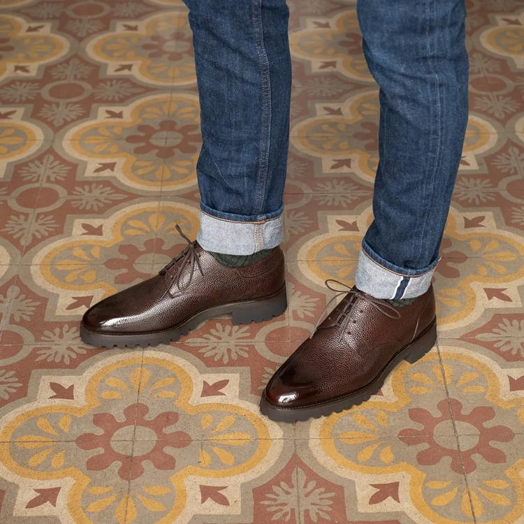 Brown Leather Alissa Chunky Derby Shoes - With Track Soles