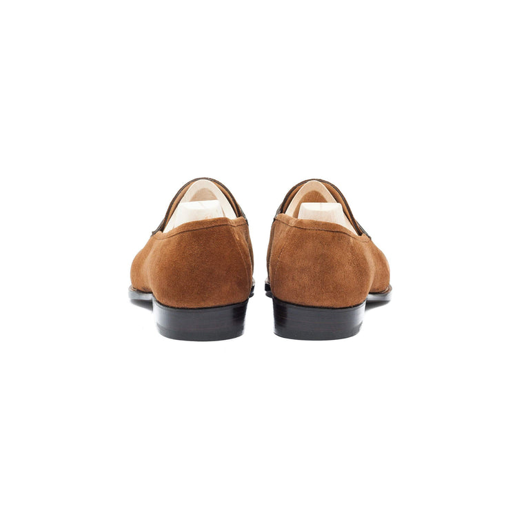 Flat Feet Shoes - Goodyear Welted Vizela Tan Suede Croc Printed Penny Loafer With Violin Leather Sole with Arch Support