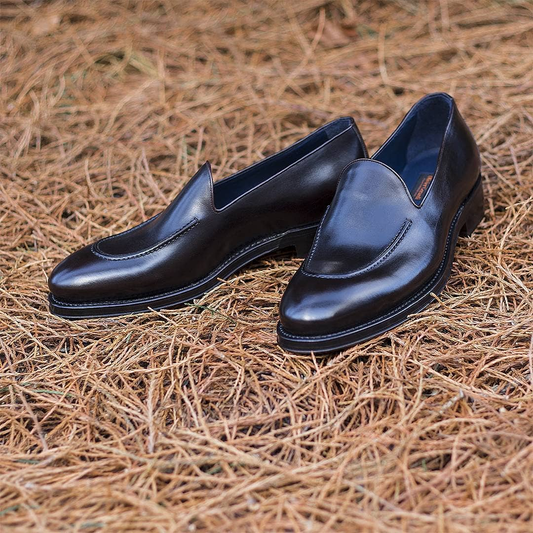 Black Leather Tweene Slip On Loafers