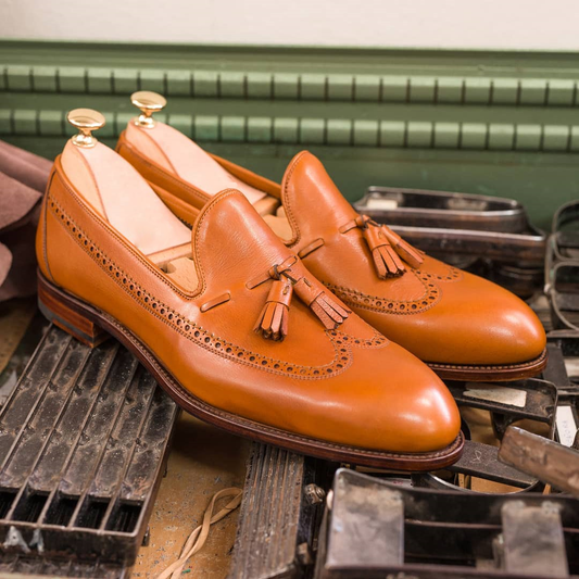 Tan Leather Oviedo Tassel Brogue Loafers