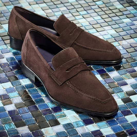 Brown Suede Gambier Slip On Penny Loafers
