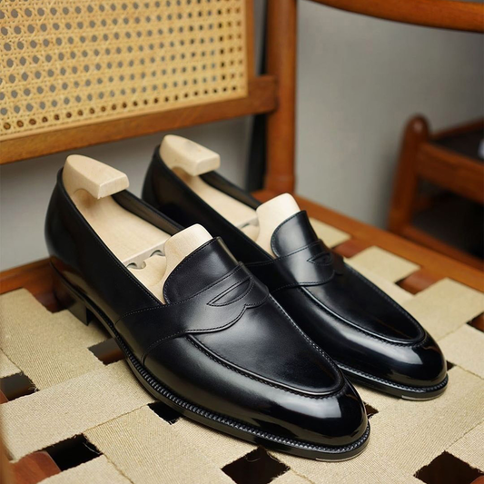 Black Leather Latrobe Slip On Penny Loafers