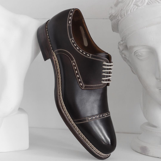 Dark Brown Leather Tupiza Derby Shoes with Beige Laces