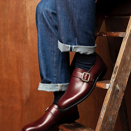Burgundy Brown Leather Zagora Single Monk Strap Shoes