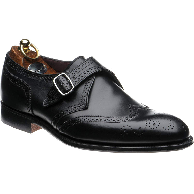 Black Leather Copnor Brogue Monk Straps