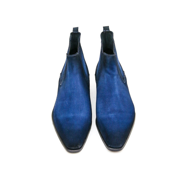 Goodyear Welted Cadaval Bright Blue Suede Chelsea Boot with Violin Leather Sole