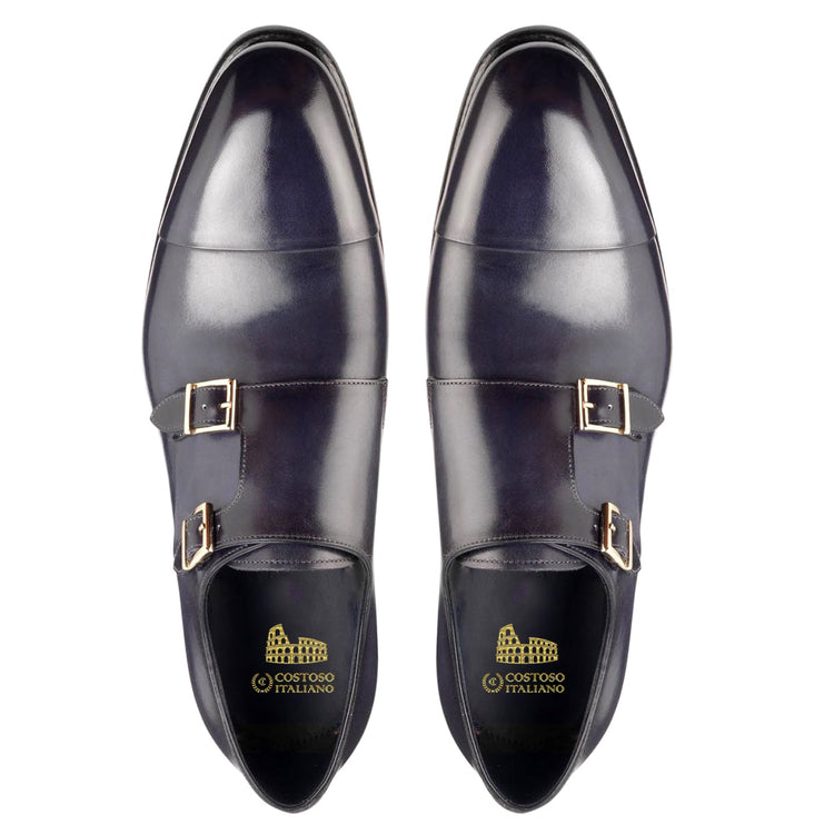 Navy Blue Leather Castle Monk Straps
