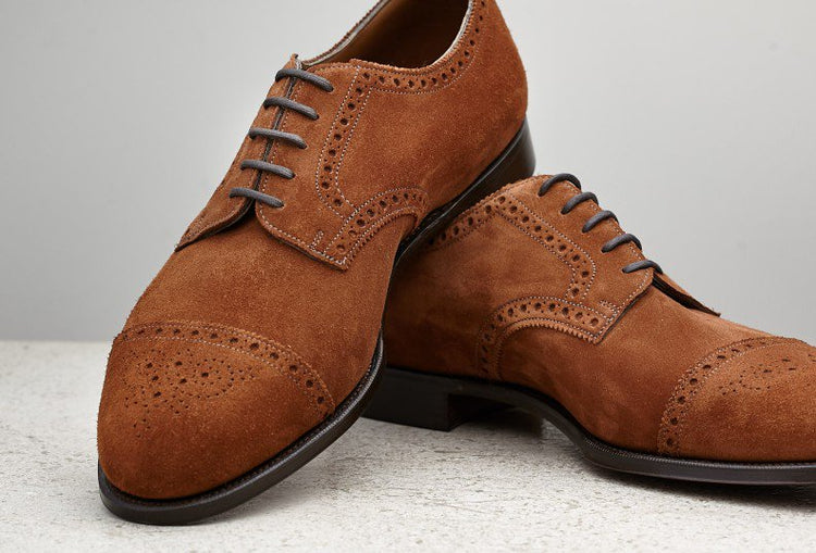 Tan Suede Friars Brogue Derby Shoes