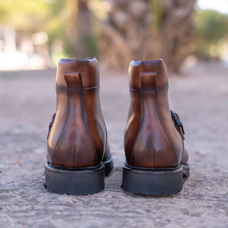 Tan Leather Headre Chunky Combat Boots