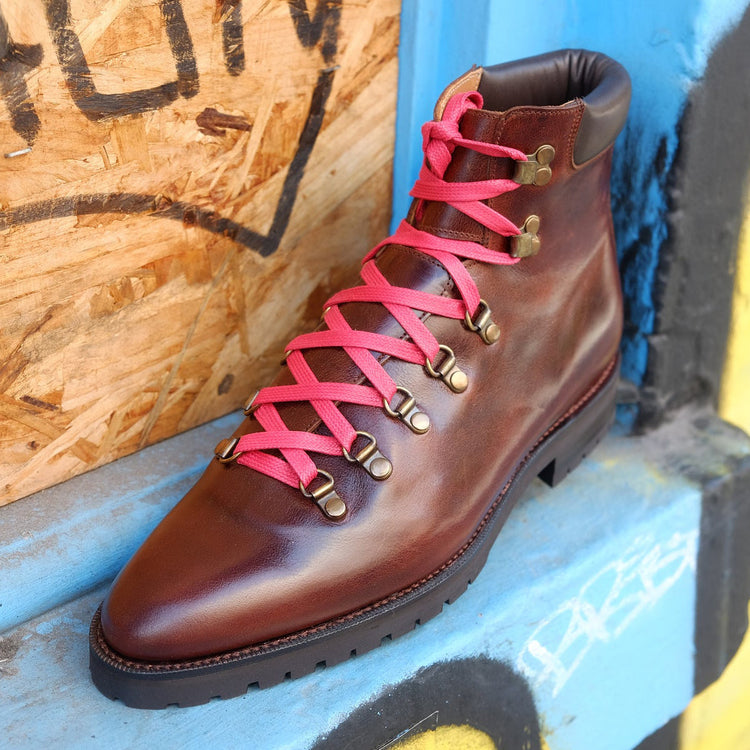 Brown Leather Larett Chunky Hiking Combat Boots