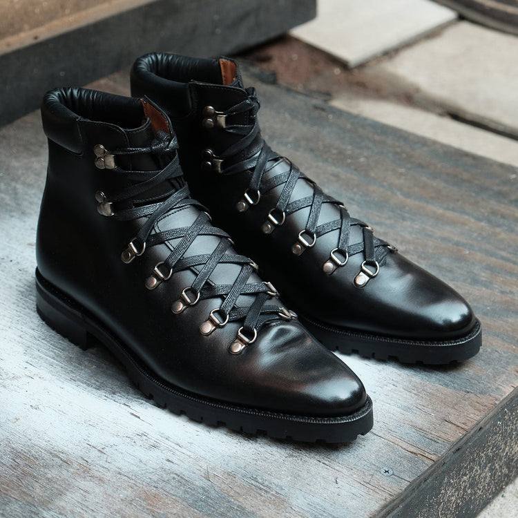 Black Leather Larett Chunky Hiking Combat Boots