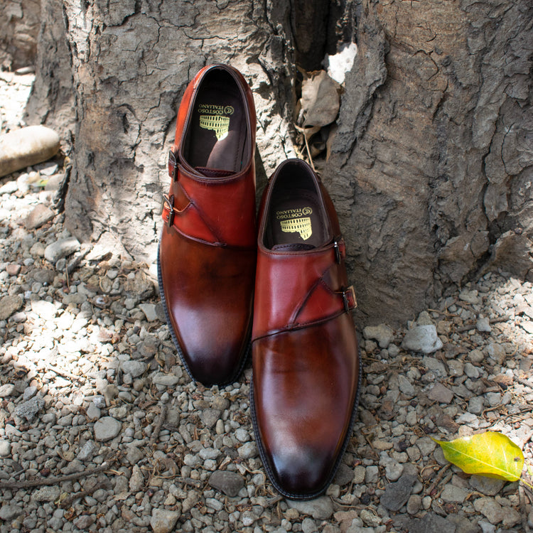 Height Increasing Brown Leather Hartlepool Monk Strap Shoes