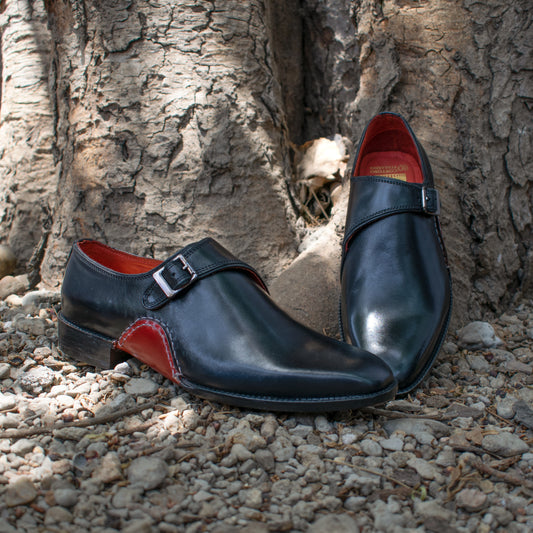 Black Leather Bathurst Monk Straps Shoes