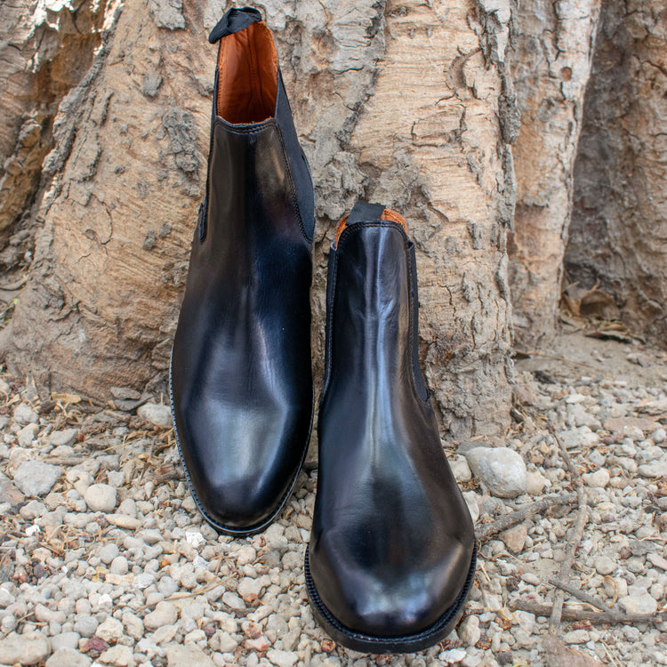 Black Leather Fenland Slip On Chelsea Boots