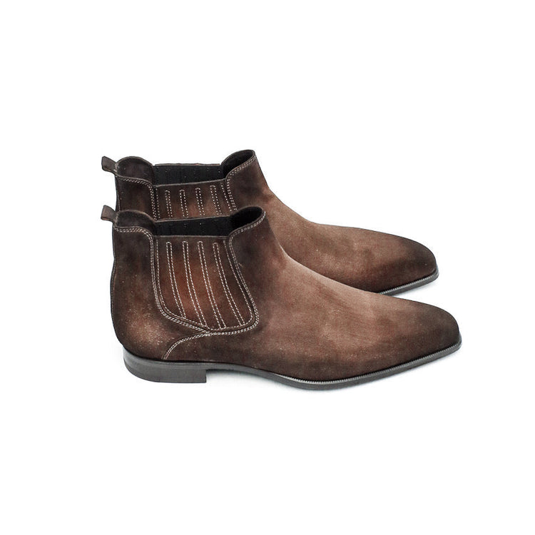 Height Increasing Goodyear Welted Cadaval Brown Suede Chelsea Boot with Violin Leather Sole