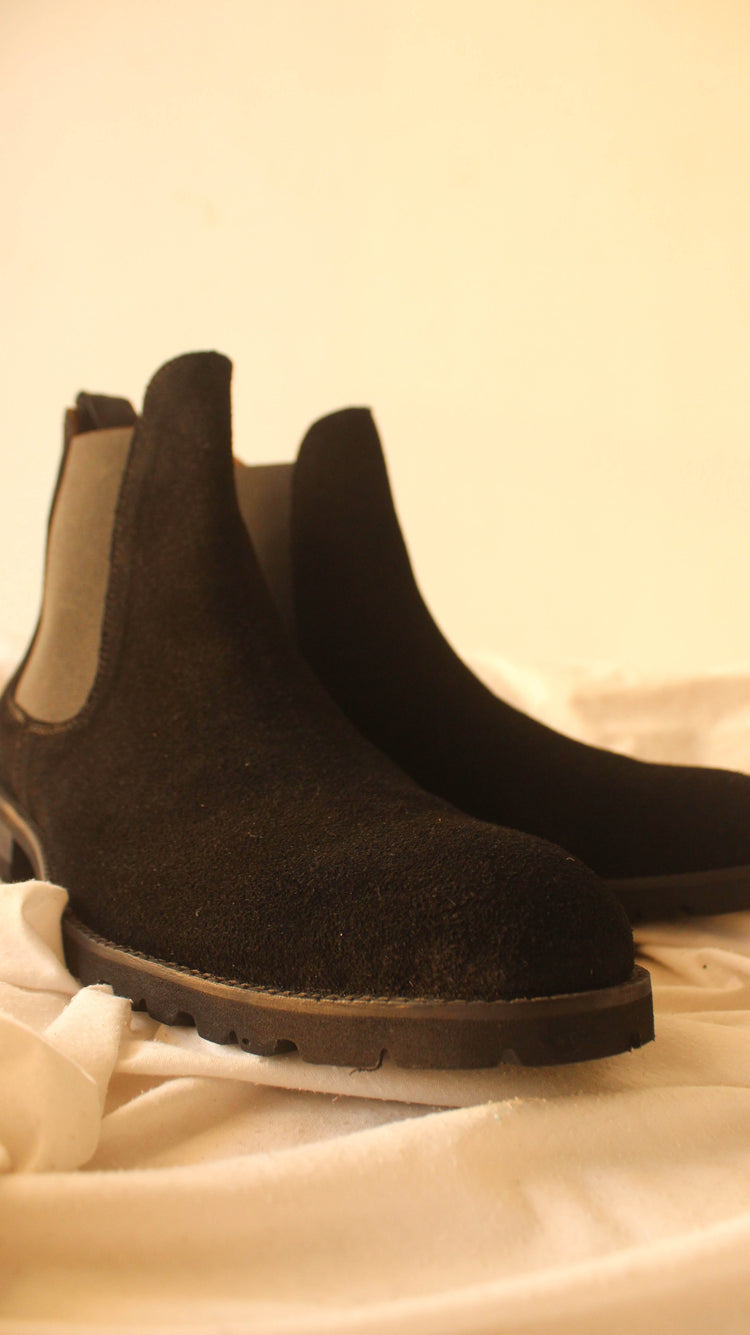 Black Suede Leather Ferneto Chunky Chelsea Boots