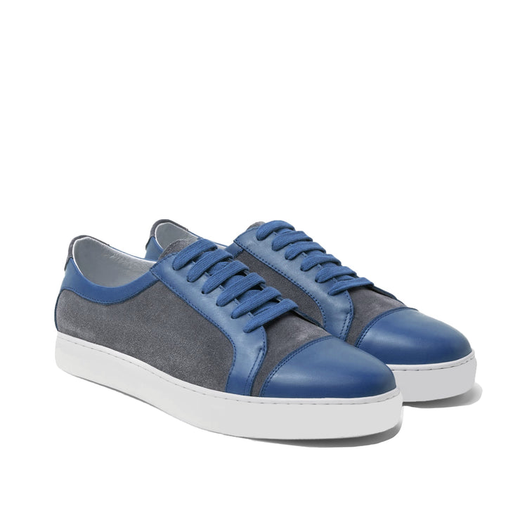 Height Increasing Blue Leather and Grey Suede Angus Lace Up Sneakers