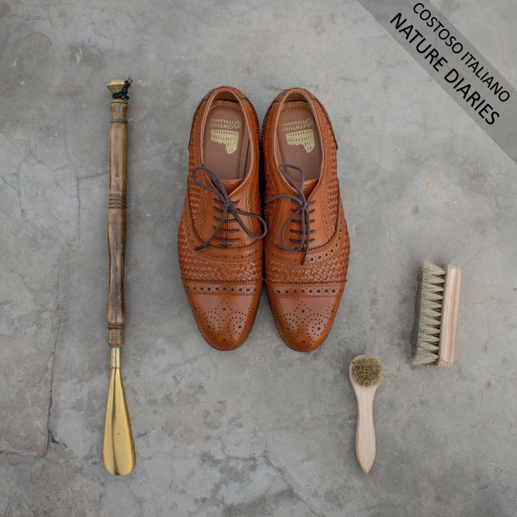 Tan Braided Leather Morice Brogue Oxfords