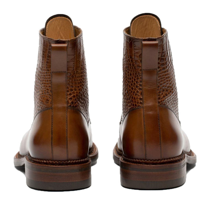 Flat Feet Shoes - Tan Alligator Textured Leather Furzton Lace Up Boots with Arch Support