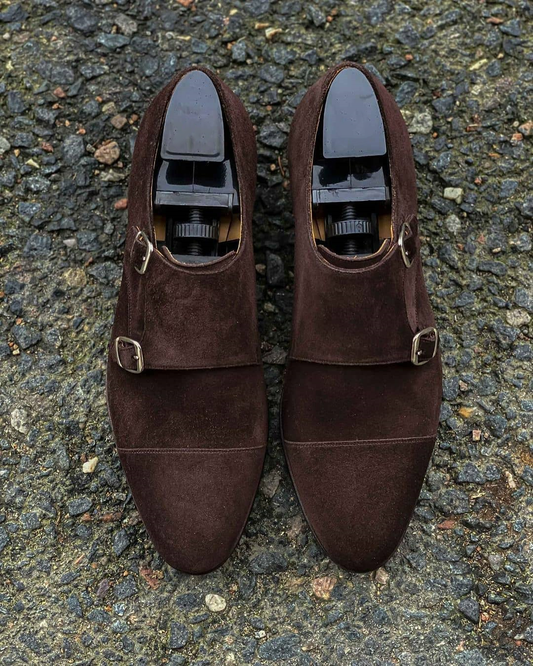 Brown Suede Aarburg Toe Cap Double Monk Straps
