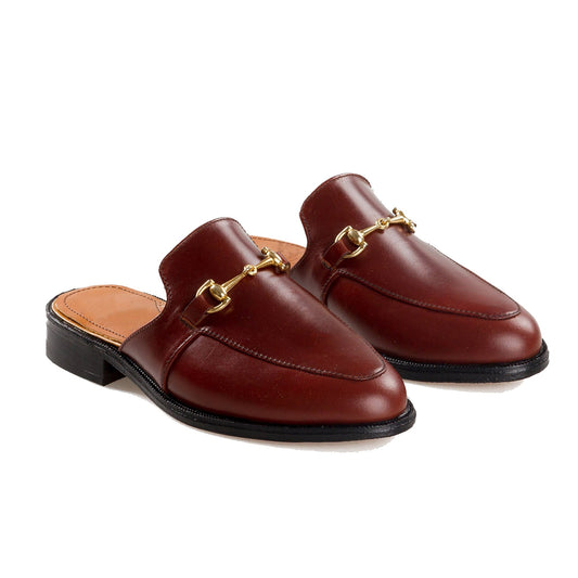 Height Increasing Burgundy Brown Leather Loures Horsebit Slippers