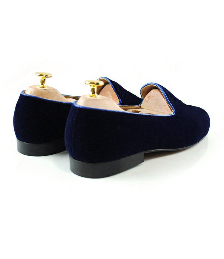 Blue Velvet Gargoyle With Beer Embroidered Loafers