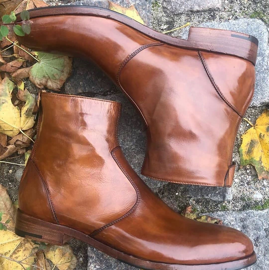 Tan Leather Batalha Zipper Boots
